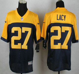 Green Bay Packers #27 Eddie Lacy Navy Blue With Gold NFL Nike Elite Jersey