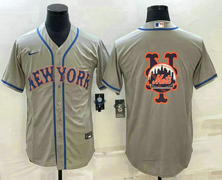 Men's New York Mets Big Logo Grey Cool Base Stitched Baseball Jerseys