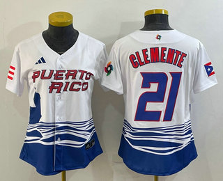 Women's Puerto Rico Baseball #21 Roberto Clemente 2023 White World Classic Stitched Jerseys