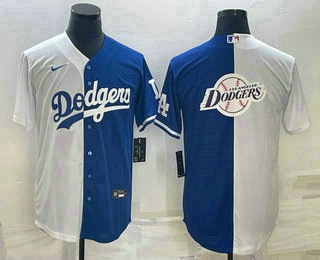 Men's Los Angeles Dodgers White Blue Split Team Big Logo Cool Base Stitched Baseball Jerseys