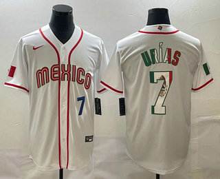 Men's Mexico Baseball #7 Julio Urias Number 2023 White World Baseball Classic Stitched Jersey