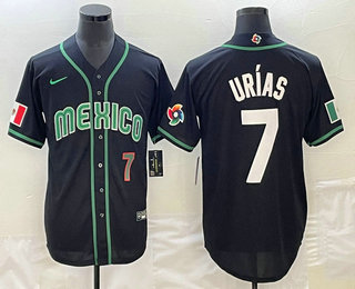 Men's Mexico Baseball #7 Julio Urias Number 2023 Black White World Classic Stitched Jersey2