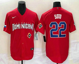 Men's Dominican Republic Baseball #22 Juan Soto 2023 Red World Classic Stitched Jerseys