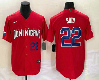 Men's Dominican Republic Baseball #22 Juan Soto Number 2023 Red World Classic Stitched Jerseys