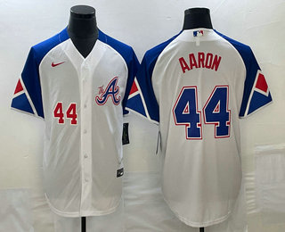 Men's Atlanta Braves #44 Hank Aaron Number White 2023 City Connect Cool Base Stitched Jersey