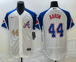 Men's Atlanta Braves #44 Hank Aaron Number White 2023 City Connect Flex Base Stitched Jersey1