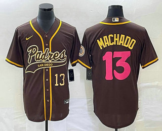 Men's San Diego Padres #13 Manny Machado Number Brown NEW 2023 City Connect Cool Base Stitched Jersey