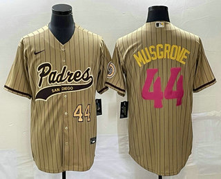 Men's San Diego Padres #44 Joe Musgrove Number Tan Pinstripe 2023 City Connect Cool Base Stitched Jersey