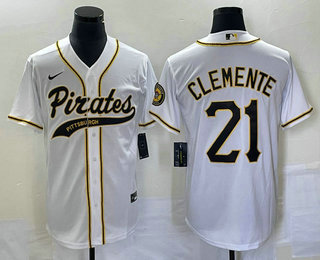 Men's Pittsburgh Pirates #21 Roberto Clemente White Cool Base Stitched Baseball Jersey