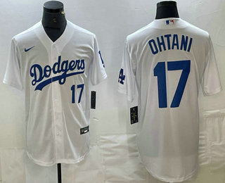 Men's Los Angeles Dodgers #17 Shohei Ohtani Number White Stitched Cool Base Nike Jersey