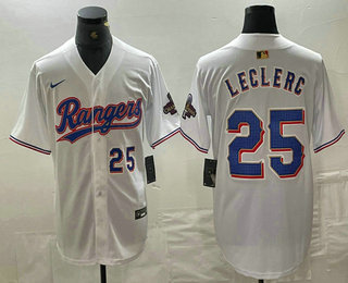 Men's Texas Rangers #25 Jose Leclerc Number White 2024 Gold Collection Limited Cool Base Jerseys