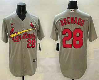 Men's St Louis Cardinals #28 Nolan Arenado Number Grey Stitched Cool Base Nike Jersey