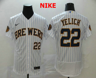 Men's Milwaukee Brewers #22 Christian Yelich White Stitched MLB Flex Base Nike Jersey