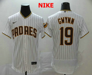 Men's San Diego Padres #19 Tony Gwynn White Pinstripe Stitched MLB Flex Base Nike Jersey