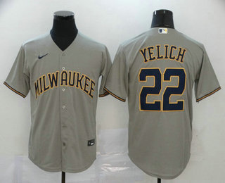 Men's Milwaukee Brewers #22 Christian Yelich Gray Stitched MLB Cool Base Nike Jersey