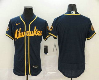 Men's Milwaukee Brewers Blank Navy Blue Stitched MLB Flex Base Nike Jersey