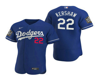 Men's Los Angeles Dodgers #22 Clayton Kershaw Royal 2020 World Series Authentic Flex Nike Jersey