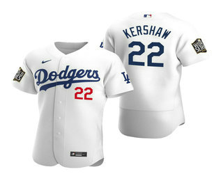 Men's Los Angeles Dodgers #22 Clayton Kershaw White 2020 World Series Authentic Flex Nike Jersey