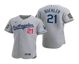 Men's Los Angeles Dodgers #21 Walker Buehler Gray 2020 World Series Authentic Road Flex Nike Jersey