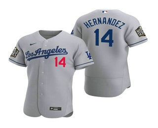 Men's Los Angeles Dodgers #14 Enrique Hernandez Gray 2020 World Series Authentic Road Flex Nike Jersey