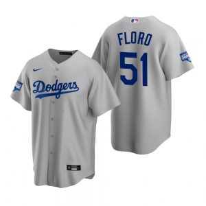 Men’s Los Angeles Dodgers #51 Dylan Floro Gray 2020 World Series Champions Replica Jersey