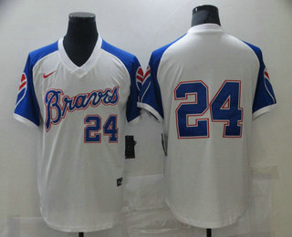 Men's Atlanta Braves #24 Deion Sanders White Stitched MLB Throwback Nike Jersey