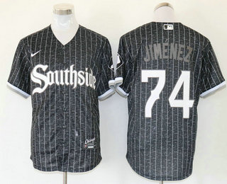 Men's Chicago White Sox #74 Eloy Jimenez Black 2021 City Connect Stitched MLB Cool Base Nike Jersey