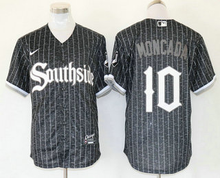 Men's Chicago White Sox #10 Yoan Moncada Black 2021 City Connect Stitched MLB Cool Base Nike Jersey