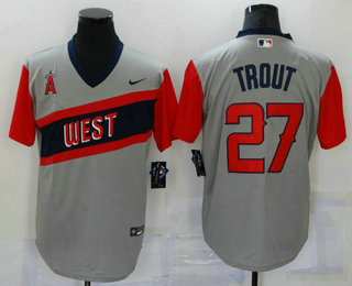 Men's Los Angeles Angels Of Anaheim #27 Mike Trout Grey 2021 Little League Classic Stitched Nike Jersey