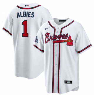 Men's White Atlanta Braves #1 Ozzie Albies 2021 World Series Champions Cool Base Stitched Jersey