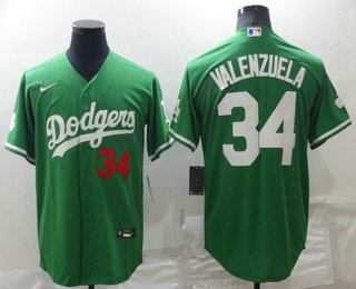 Men's Los Angeles Dodgers #34 Fernando Valenzuela Green Celtic Cool Base Stitched Jersey