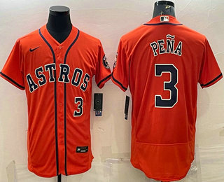 Men's Houston Astros #3 Jeremy Pena Number Orange Stitched MLB Flex Base Nike Jersey