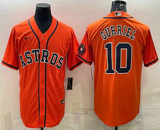 Men's Houston Astros #10 Yuli Gurriel Orange With Patch Stitched MLB Cool Base Nike Jersey