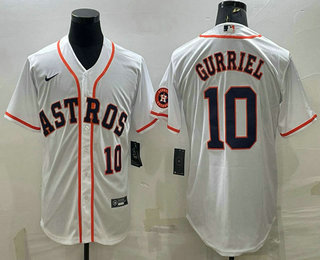 Men's Houston Astros #10 Yuli Gurriel Number White With Patch Stitched MLB Cool Base Nike Jersey