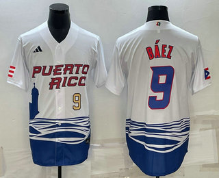 Men's Puerto Rico Baseball #9 Javier Baez Number White 2023 World Baseball Classic Stitched Jerseys