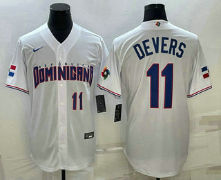 Men's Dominican Republic Baseball #11 Rafael Devers Number 2023 White World Baseball Classic Stitched Jersey