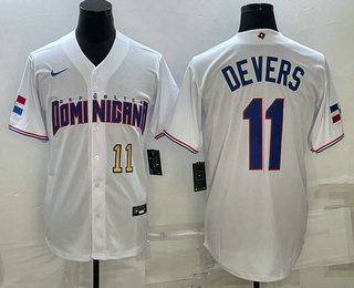 Men's Dominican Republic Baseball #11 Rafael Devers Number 2023 White World Baseball Classic Stitched Jerseys