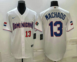 Men's Dominican Republic Baseball #13 Manny Machado Number 2023 White World Baseball Classic Stitched Jerseys