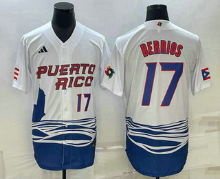 Men's Puerto Rico Baseball #17 Jose Berrios Number 2023 White World Baseball Classic Stitched Jerseys