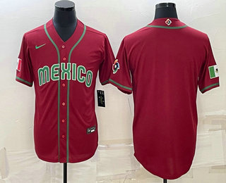 Men's Mexico Baseball Blank 2023 Red World Baseball With Patch Classic Stitched Jerseys