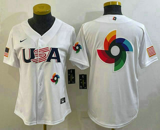 Women's USA Baseball Big Logo 2023 White World Baseball Classic Stitched Jerseys