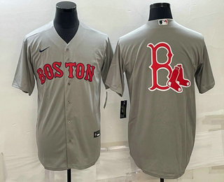 Men's Boston Red Sox Big Logo Grey Stitched MLB Cool Base Nike Jersey