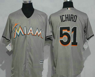 Men's Miami Marlins #51 Ichiro Suzuki Gray Road Stitched MLB Majestic Cool Base Jersey