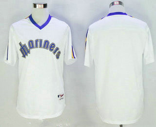 Men's Seattle Mariners Blank White Pullover Stitched MLB Majestic 1984 Turn Back the Clock Jersey